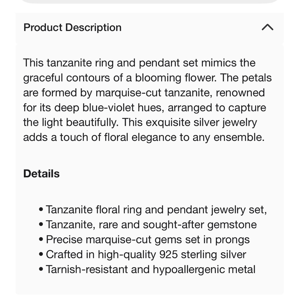 Natural Tanzanite Sterling and Platinum Elegant Purple Floral Jewelry Set - Picture 9 of 13